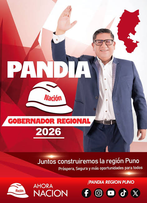 Afiche de campaña: Pandia Gobernador Regional 2026 — Juntos construiremos la región Puno